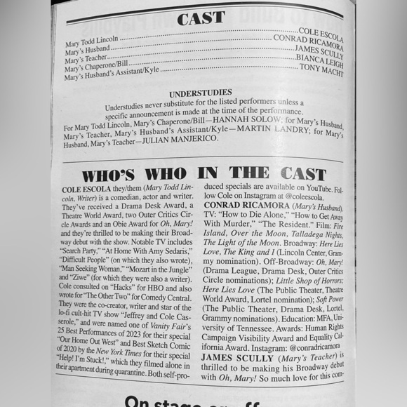 Oh Mary Broadway Playbill April 2025 Cole Escola Conrad Ricamora James Scully - Picture 6 of 8